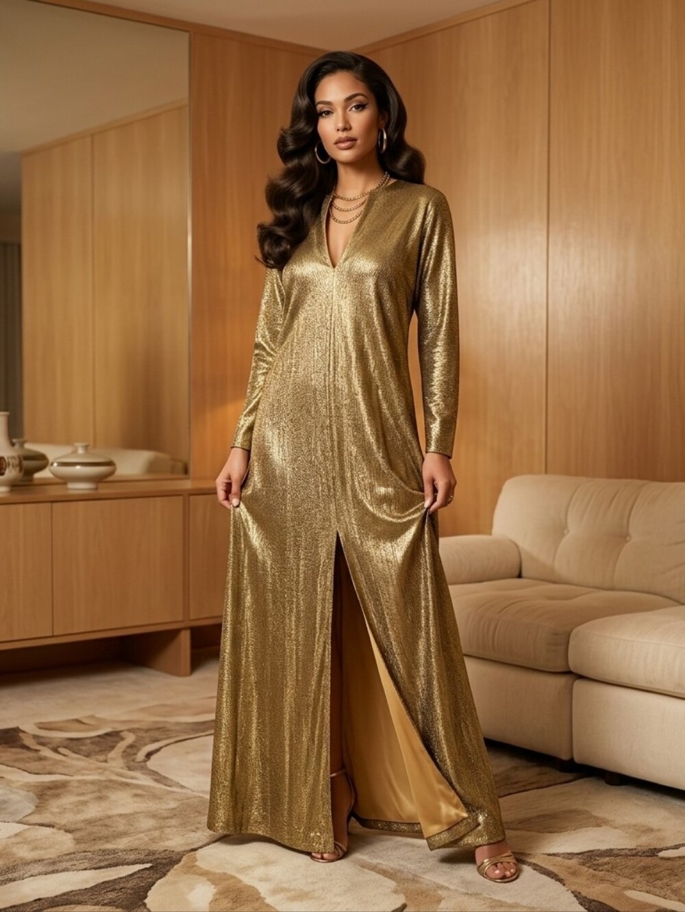 Rare Vintage 1970s Halston IV Gold Lamé Kaftan One Size